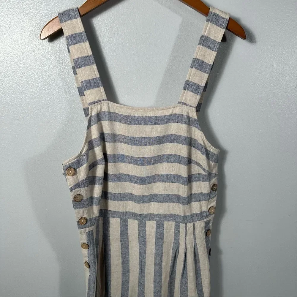 Altar'd State Cream and Blue Sleeveless Striped Linen-Blend Jumpsuit Size Medium